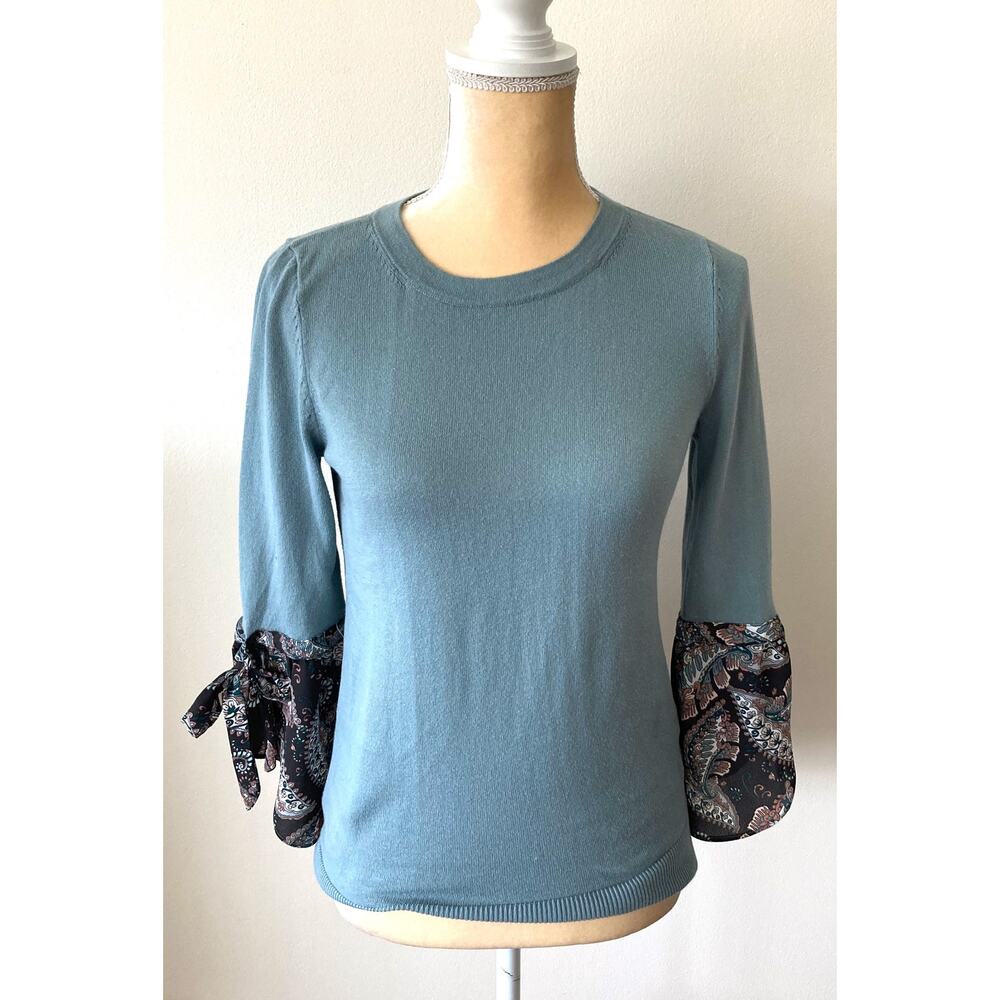 Loft Sweater Paisley Sleeves Blue Green Size XS Petite